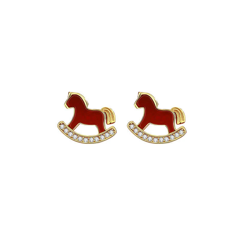 Buddha Stones 925 Sterling Silver Year Of The Horse Design Red Agate Confidence Earrings