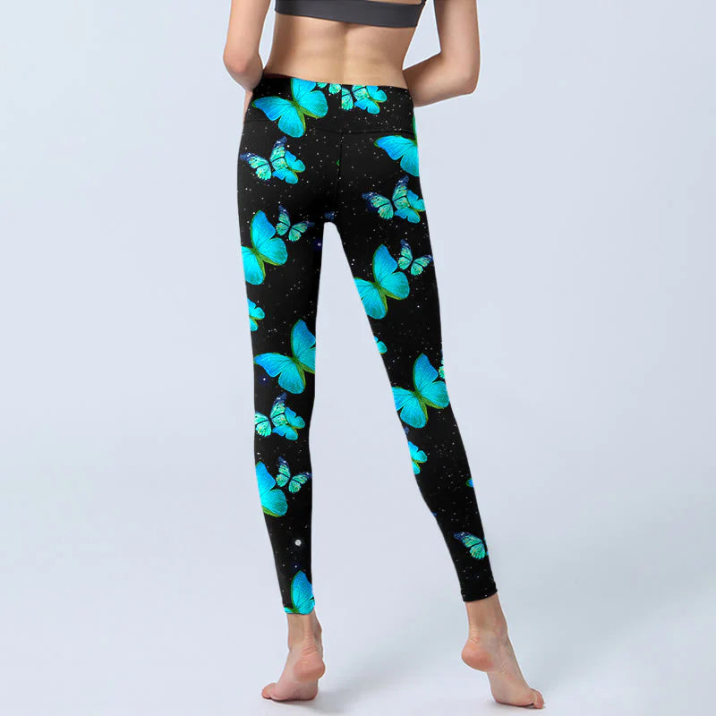 Buddha Stones Butterfly Starlight Print Exercise Leggings Women's Yoga Pants