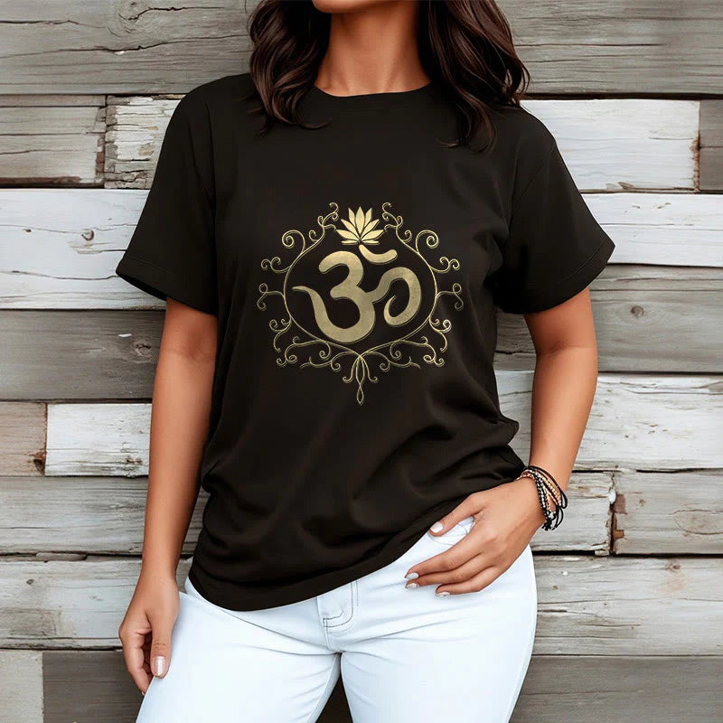 Buddha Stones Om Symbol Vines Lotus Flower Tee T-shirt