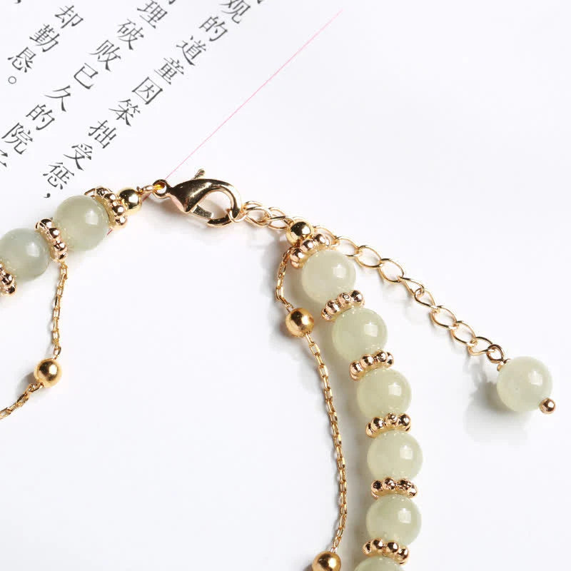 Buddha Stones 925 Sterling Silver Natural Hetian Jade Good Things Happen Peanut Charm Bracelet