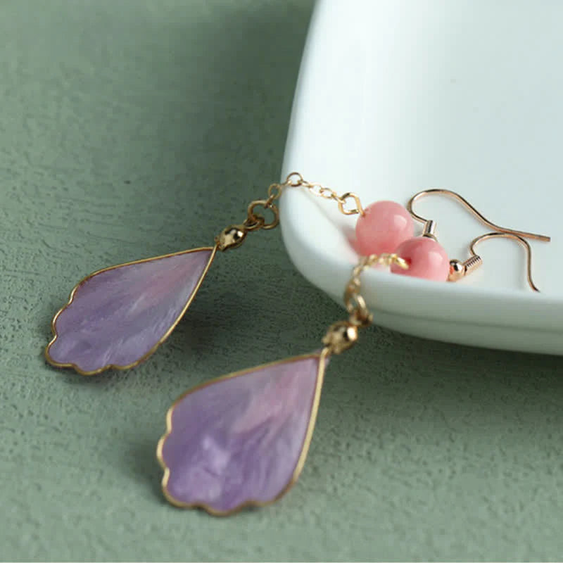 Buddha Stones Handcrafted Silk Art Petal Good Fortune Blessing Dangle Hook Earrings