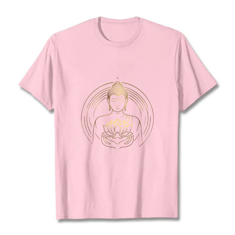 Buddha Stones Golden Buddha Holding A Lotus Flower Tee T-shirt
