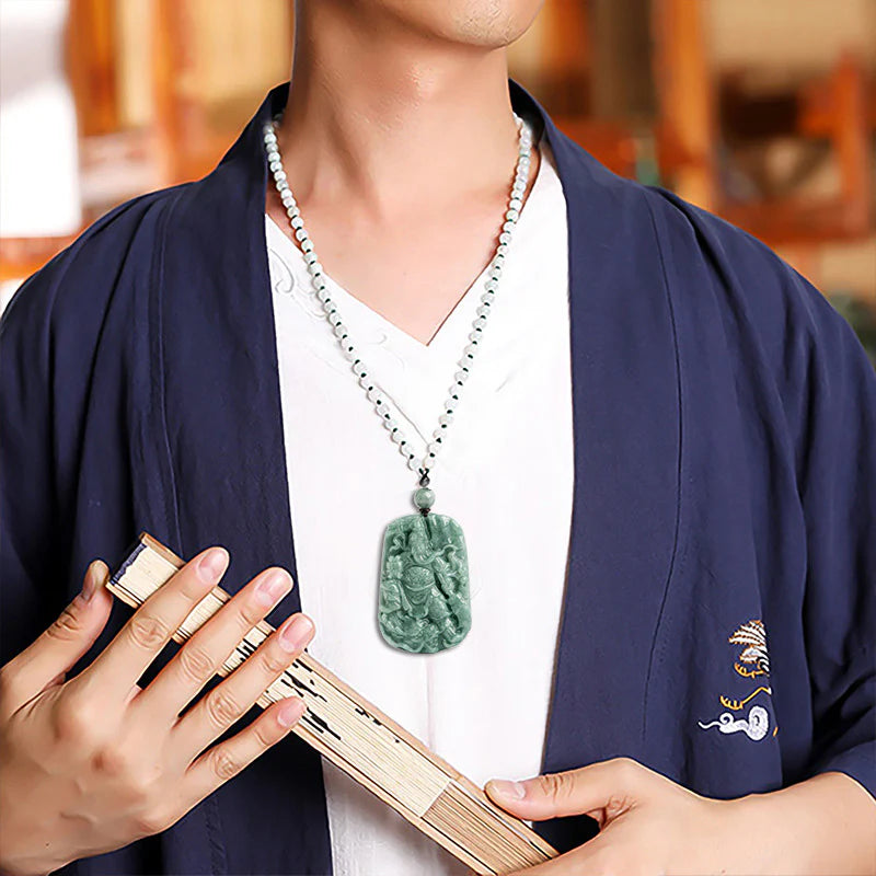 Buddha Stones Natural Jade Guan Gong Amulet Wealth Necklace Pendant