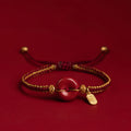 Buddha Stones Natural Cinnabar Peace Buckle Fu Character Charm Blessing Braided Bracelet