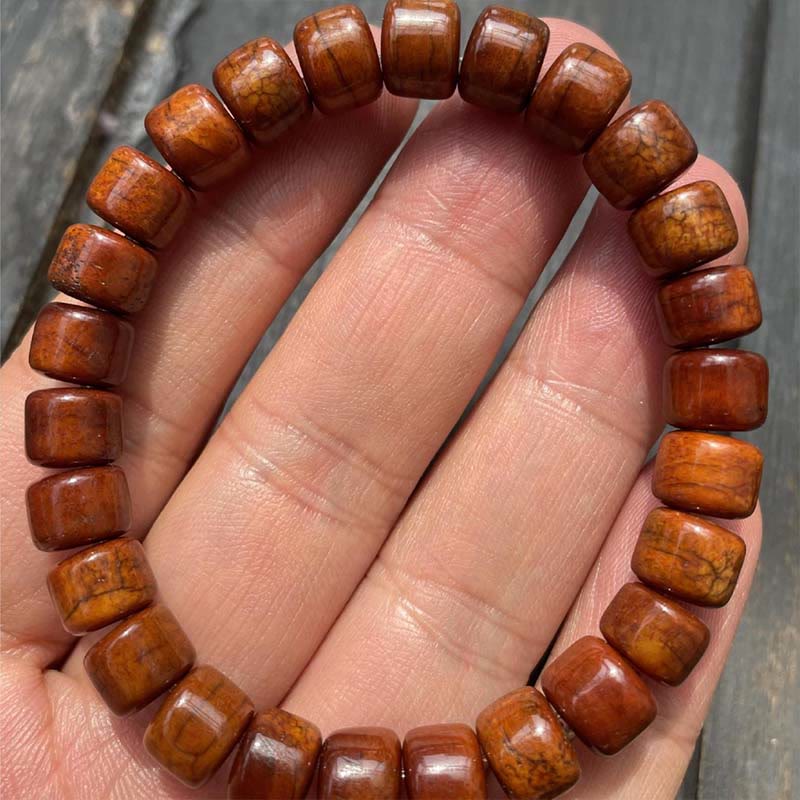 Buddha Stones Tibetan Bone Beads Three-Eyed Dzi Bead Sheep Horn Red Agate Strength Bracelet