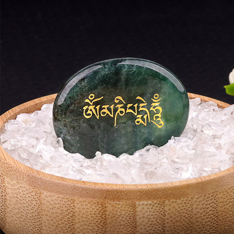 FREE Today: Spiritual Awareness Om Mani Padme Hum Amethyst Tiger Eye Palm Stone Crystal Decor 35*45mm