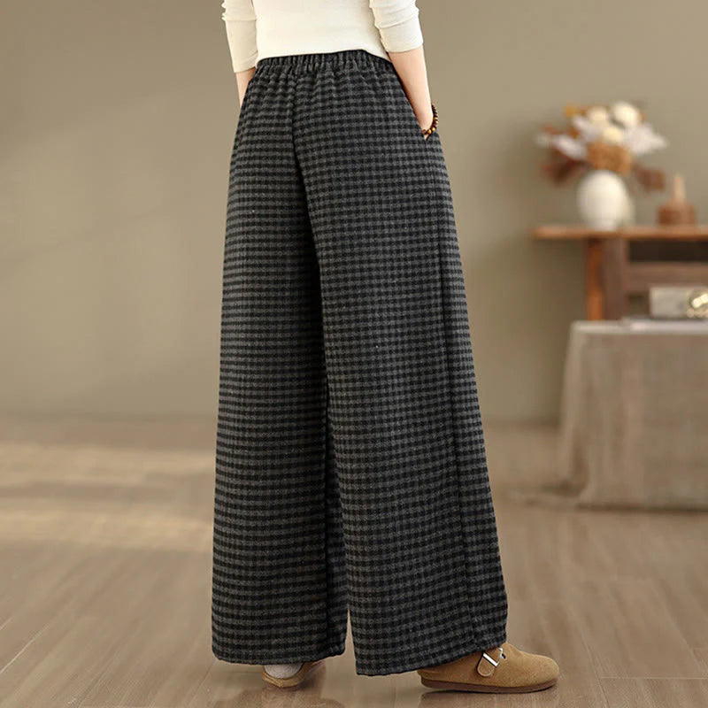 Buddha Stones Casual Plaid Pattern Women's Wide Leg Pants With Pockets