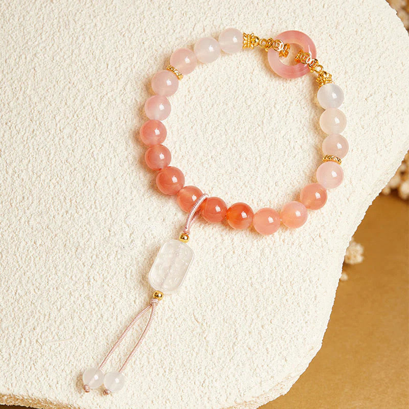 Buddha Stones 925 Sterling Silver Red Agate White Chalcedony Peace Buckle Confidence Bracelet