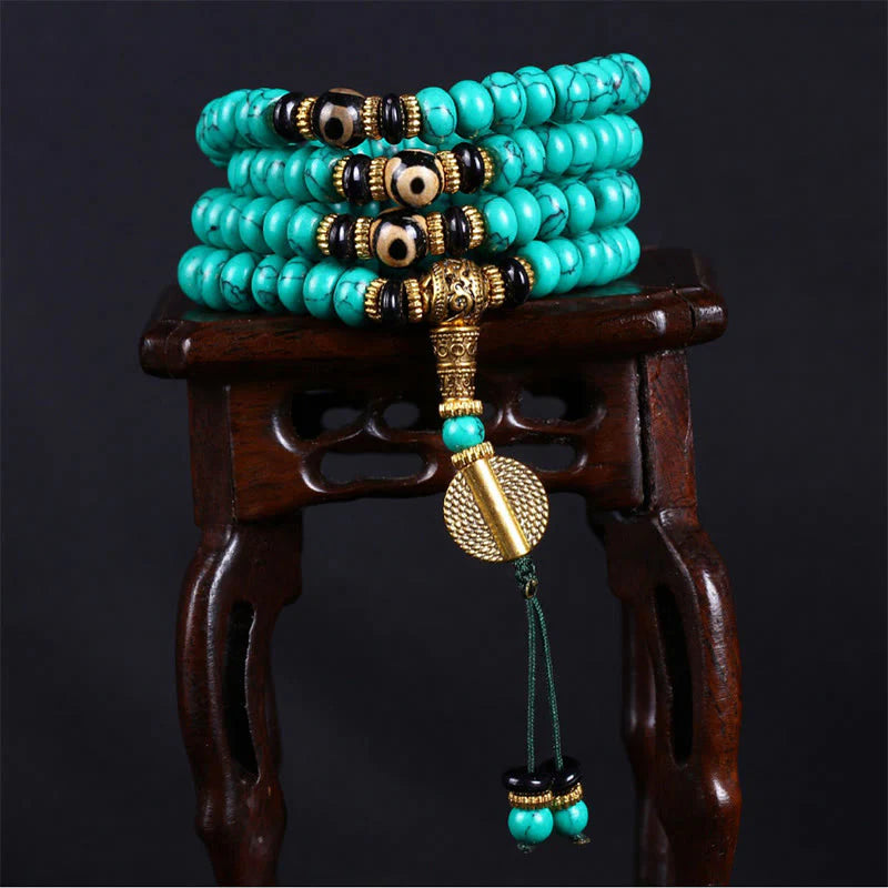 Buddha Stones Tibetan 108 Beads TurquoiseÂ Dzi Bead Wisdom Balance Mala