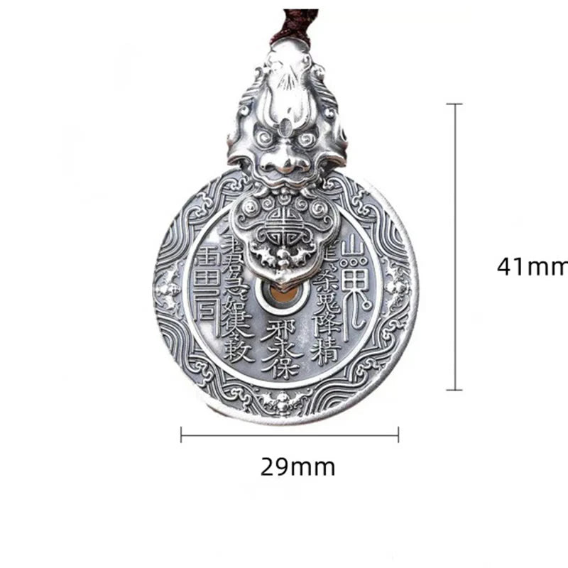 Buddha Stones Mountain Ghosts Spend Money Bagua Design Copper Pixiu Harmony Necklace Pendant