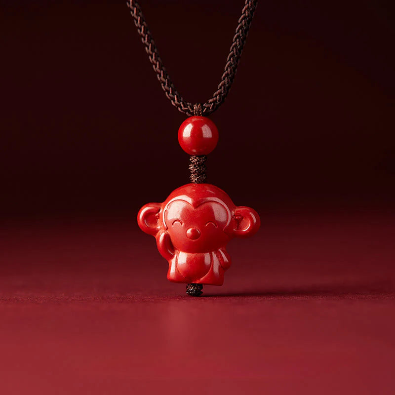 Buddha Stones Year Of The Horse Chinese Zodiac Engraved Design Cinnabar Blessing Rope Necklace Pendants