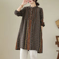 Buddha Stones Retro Printed Floral Women's Accordion Pleats Design Long Sleeve Shirt With Pockets