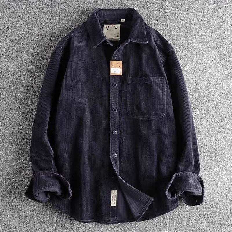 Buddha Stones Solid Color Single Breasted Buttons Men's Long Sleeve Thickened Jacket With Pockets