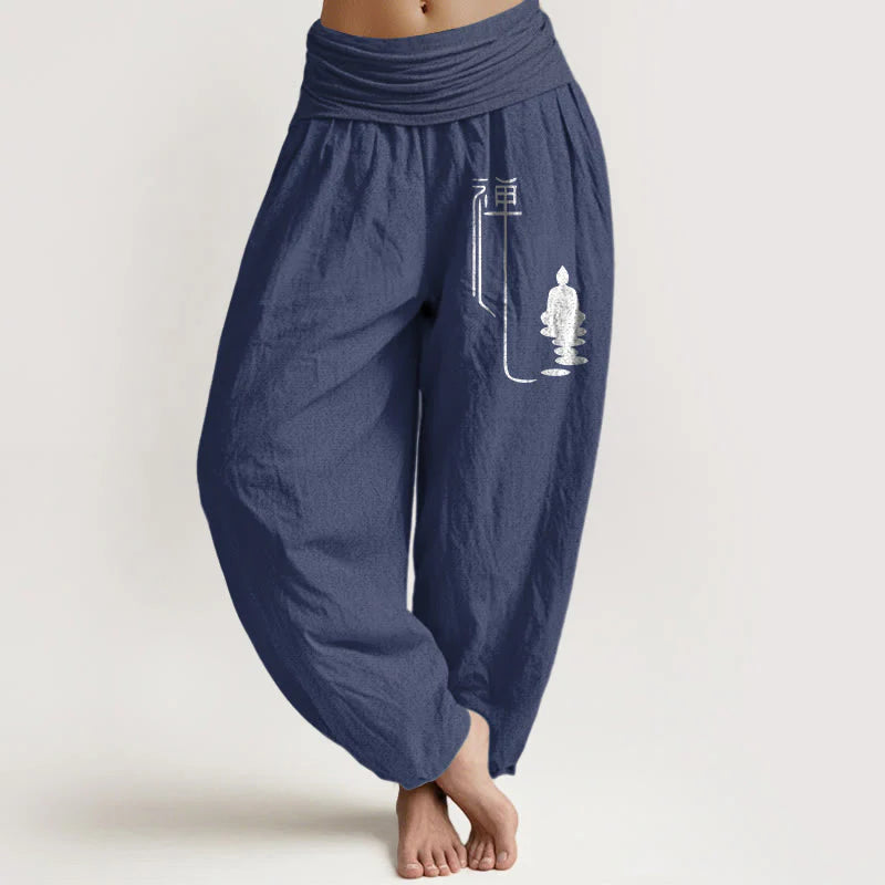 Buddha Stones Zen Buddhist Pattern Women's Elastic Waist Harem Cotton Pants