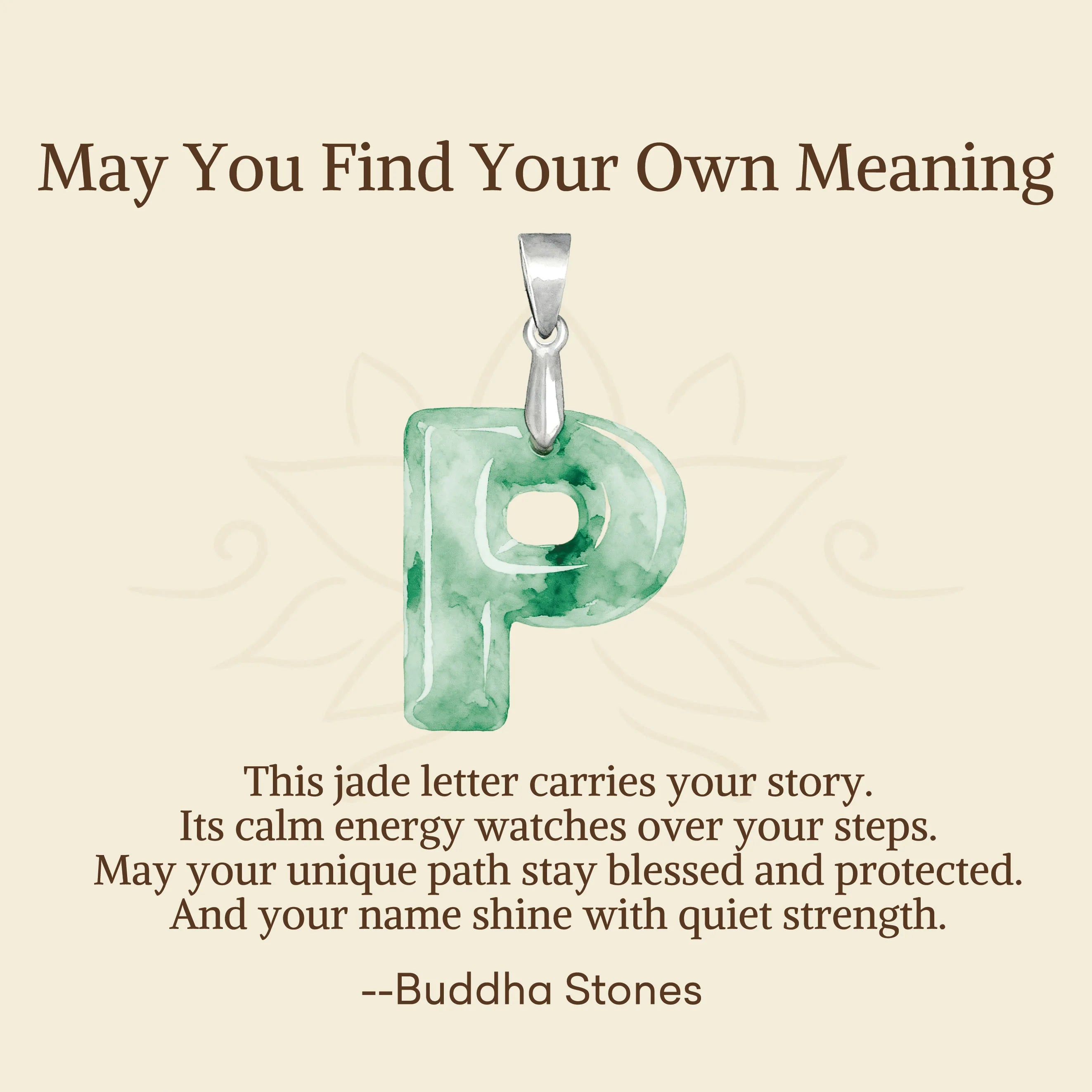 Buddha Stones May You Find Your Own Meaning Natural A-Z Letter Jade Titanium Steel Chain Necklace Includes Gift Message Card