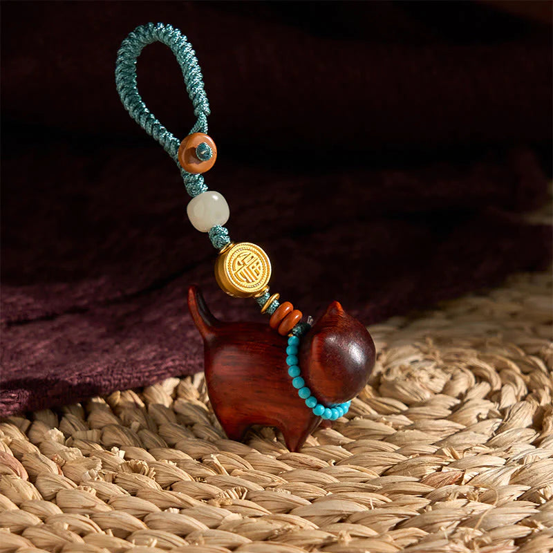 Buddha Stones Hetian Jade Natural Sandalwood Red Sandalwood Green Sandalwood Fu Character Abundance Key Chain