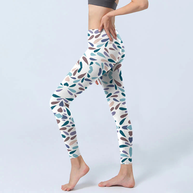 Buddha Stones White Multi Color Block Print Gym Leggings Women's Yoga Pants