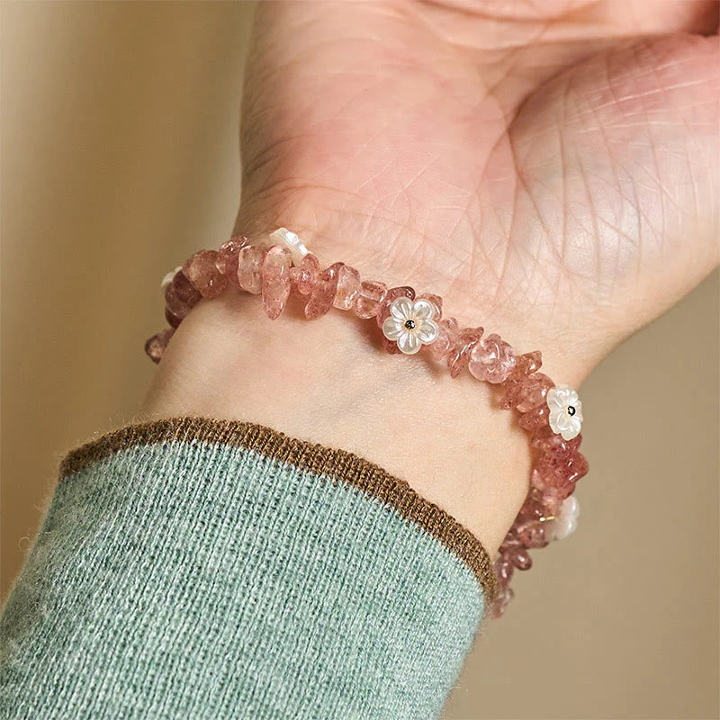 Buddha Stones Irregular Crystal Flower Design Amethyst White Crystal Balance Bracelet