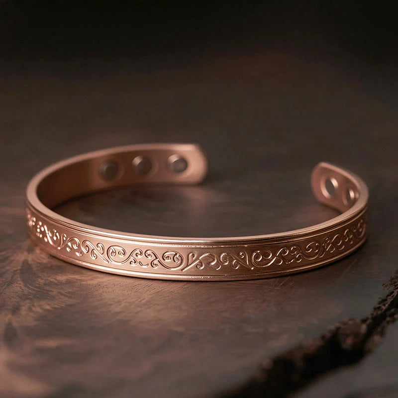 Buddha Stones Engraved Patterned Copper Balance Open Cuff Bracelet Bangle