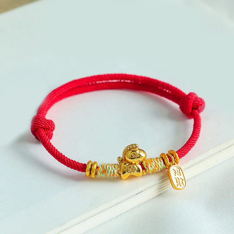 Buddha Stones Year Of The Horse Red String Black String Lucky Fortune Charm Braided Connection Bracelet