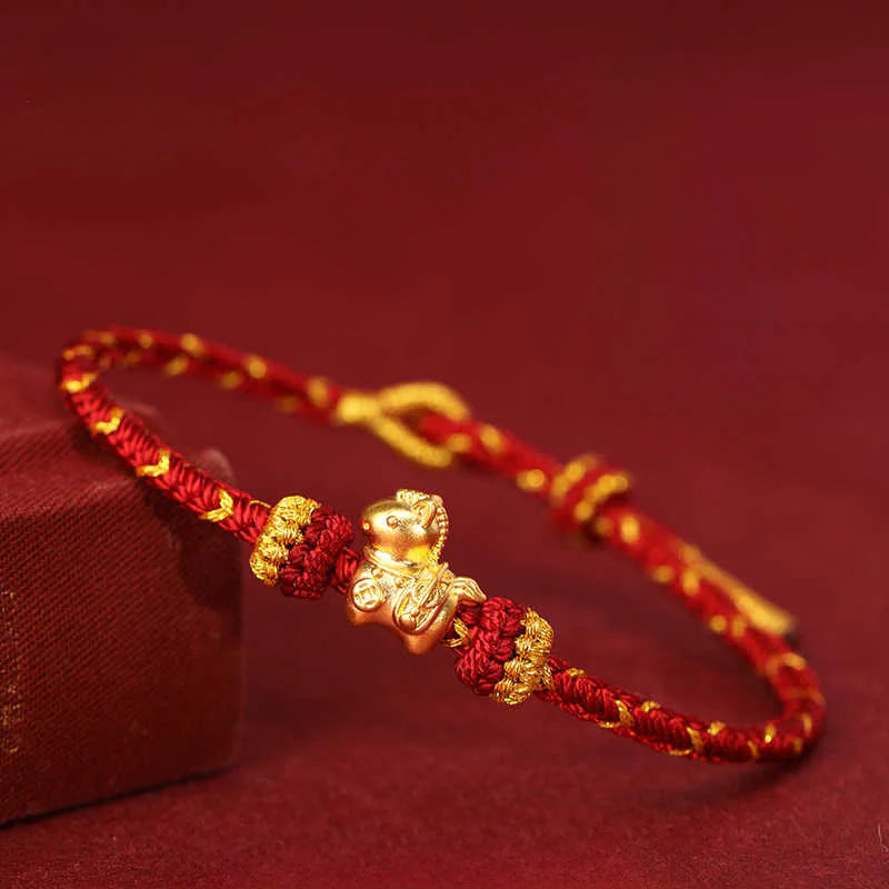Buddha Stones 999 Gold Year Of The Horse Braided String Rope Luck Adjustable Bracelet