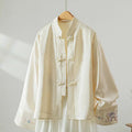 Buddha Stones Fall Flower Embroidery Frog-Button Design Long Sleeve Women's Jacket