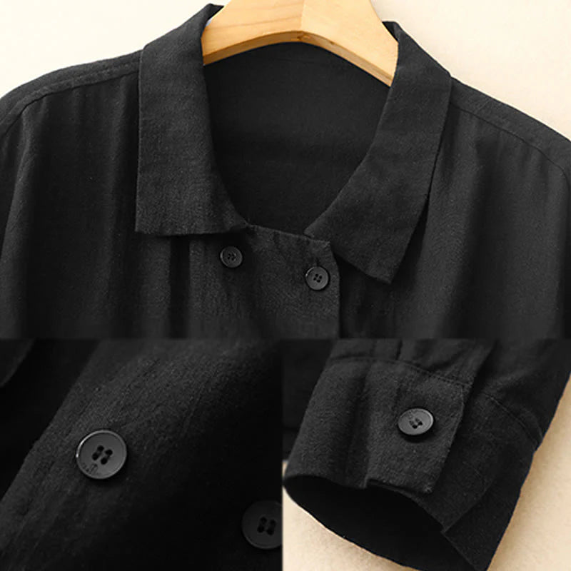 Buddha Stones Double‑Breasted Design Long Sleeve Women's Cotton Jacket With Pockets
