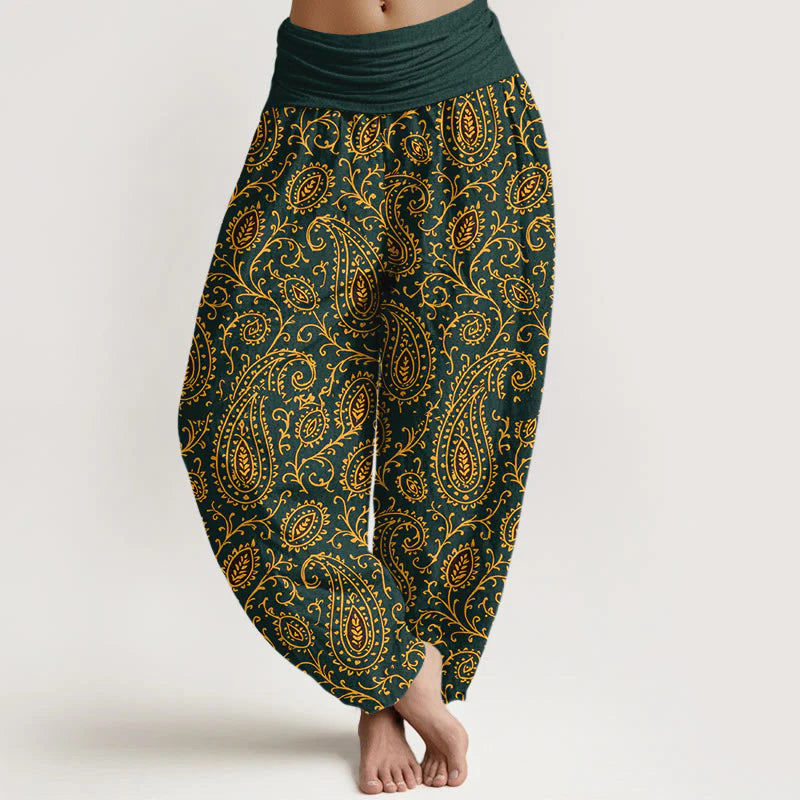 Buddha Stones Cotton Brightly Colored Paisley Style Pattern Women's Elastic Waist Harem Pants