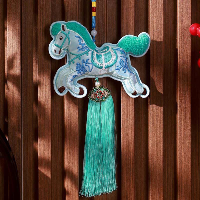 Buddha Stones Year Of The Horse Embroidery Bell Tassel Hanging Decoration