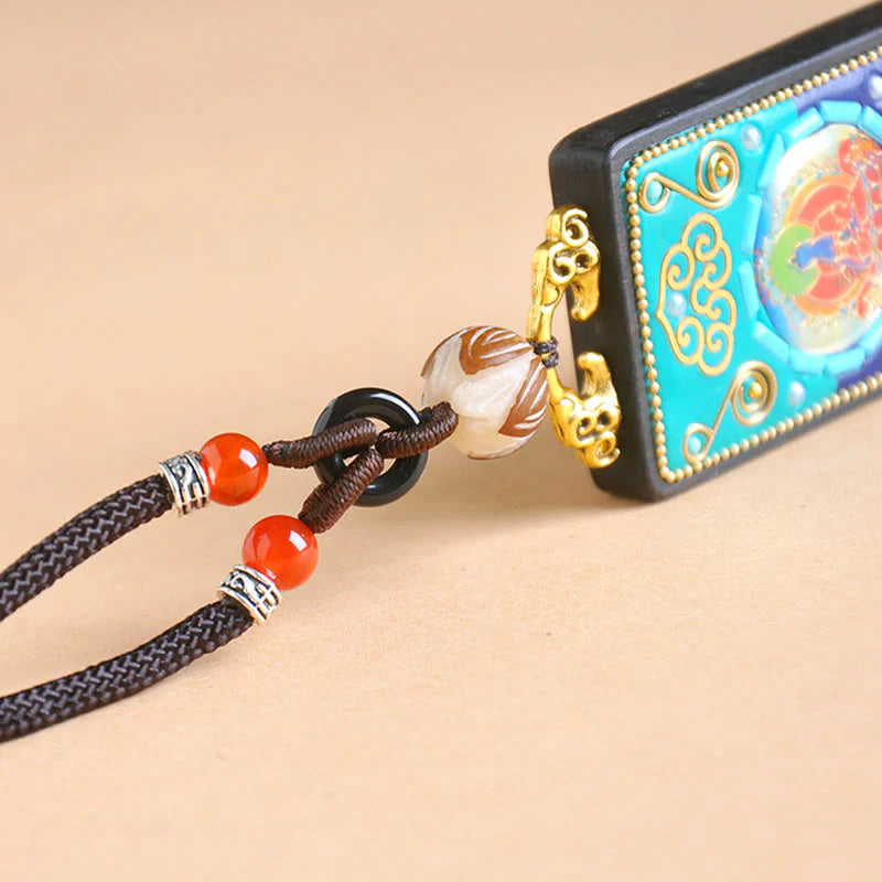 Buddha Stones Medicine Buddha Ebony Wood Peace Necklace Pendant
