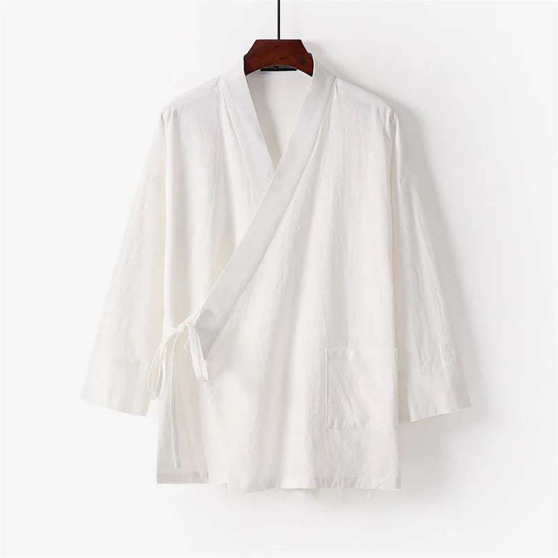 Buddha Stones 2Pcs Lace-up Cotton Kimono Pants With Pockets Men's Meditation Cloth Set