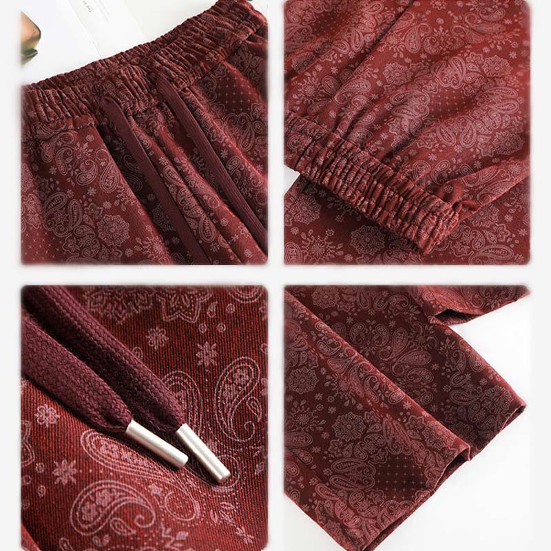 Buddha Stones Casual Floral Pattern Polyester Women's Wide Leg Pants With Pockets