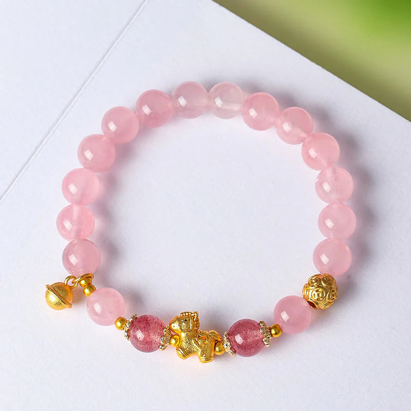 Buddha Stones Year Of The Horse 8mm Citrine Pink Crystal Strawberry Quartz Protection Bracelet