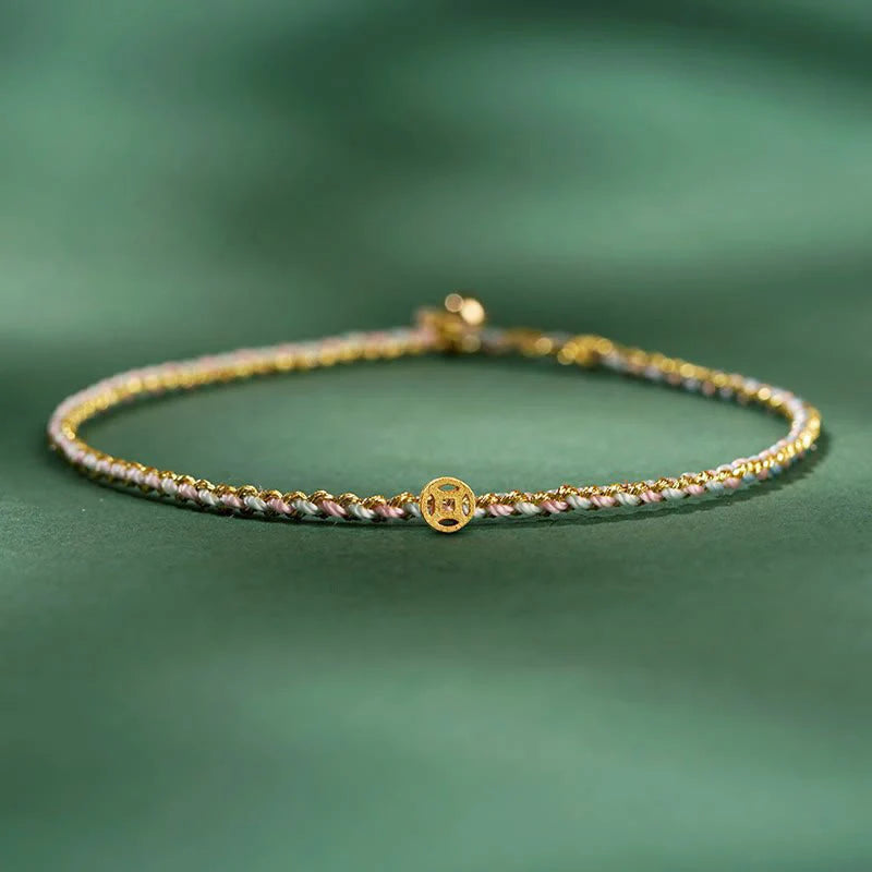 Buddha Stones Colorful Rope Luck Coin Bead Abundance Extra Thin Braided Bracelet