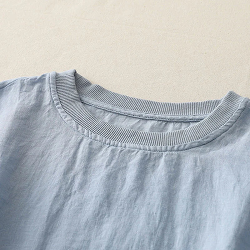 Buddha Stones Plain Threaded Crew Neck Design Women's Polyester Short Sleeves Shirt