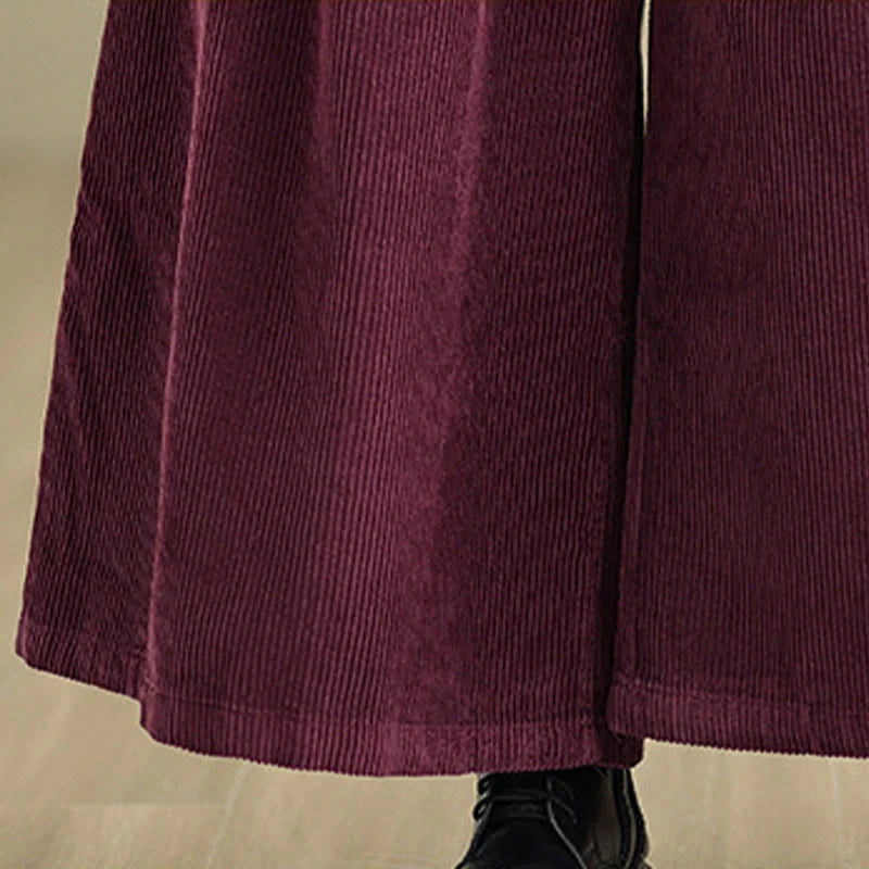Buddha Stones Women's Pure Color Drawstring Design Wide Leg Corduroy Pants With Pockets