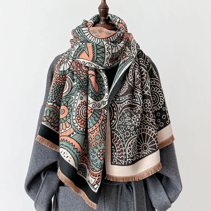 Buddha Stones Winter Ethnic Style Paisley Geometry Pattern Tassels Soft Scarf Shawl