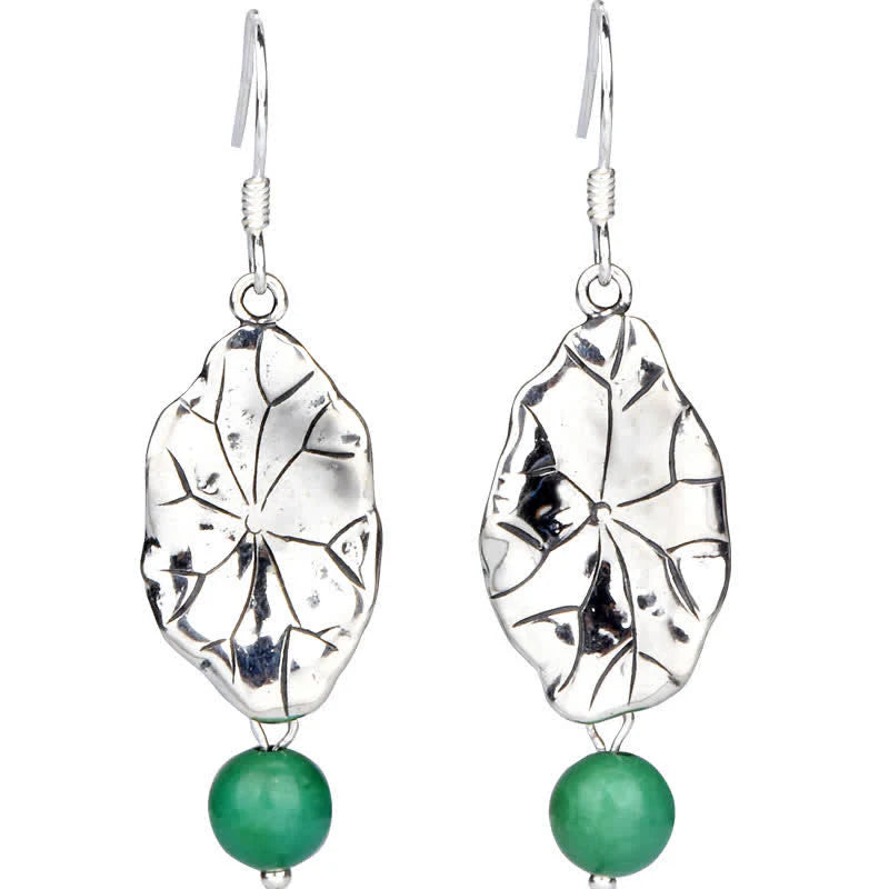 Buddha Stones 925 Sterling Silver Turquoise Lotus Leaf Protection Drop Dangle Earrings