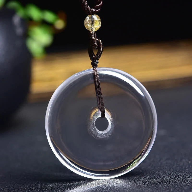 Buddha Stones Natural Clear Quartz Peace Buckle Protection Rope Necklace