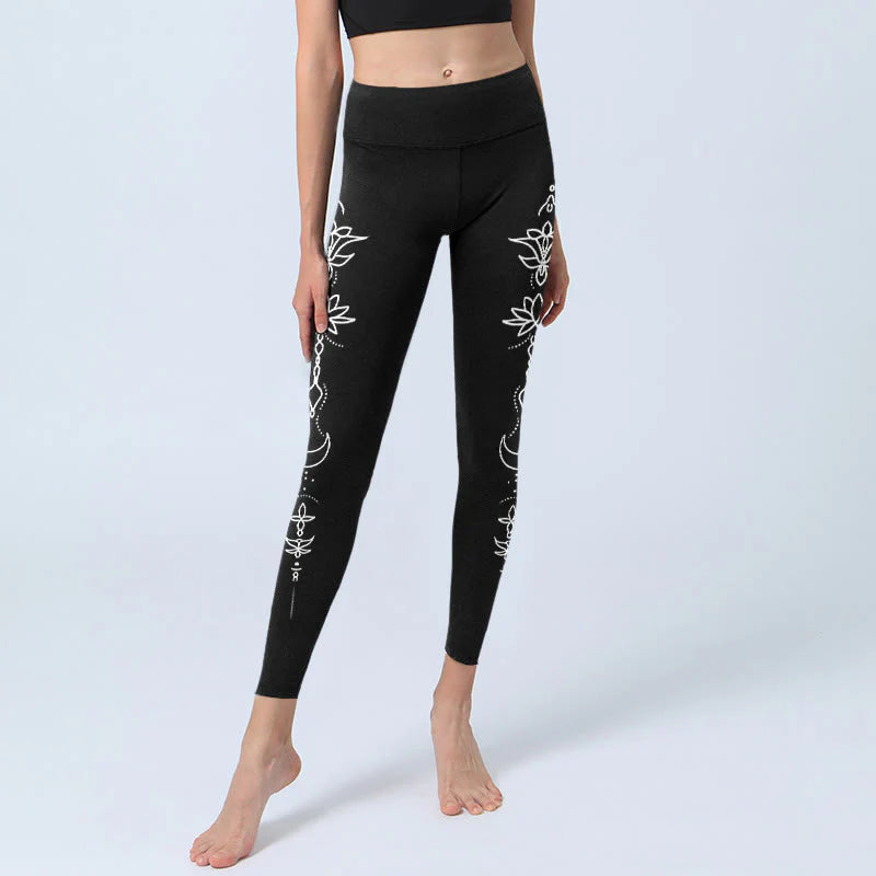 Buddha Stones Lotus Half Moon Pattern Gym Leggings Women's Yoga Pants