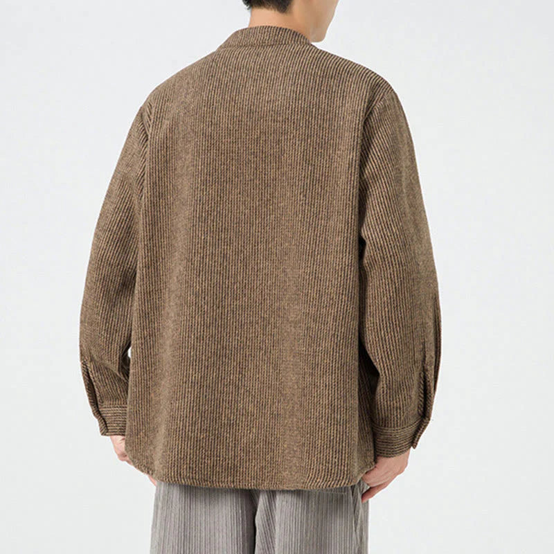 Buddha Stones Solid Color Frog-Button Long Sleeve Men's Cotton Corduroy Jacket With Pockets