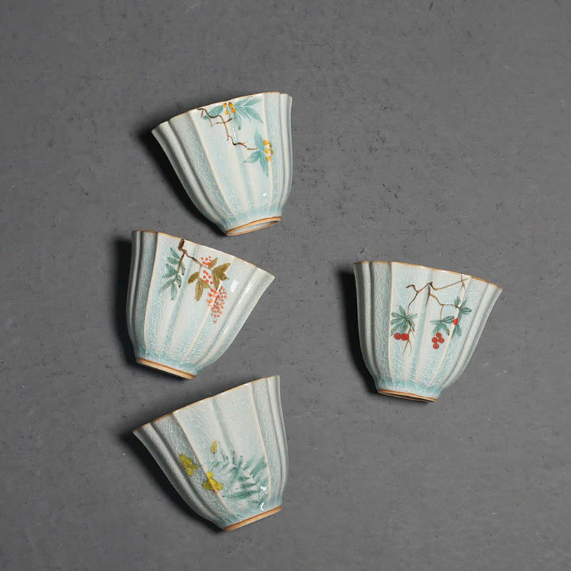 Buddha Stones Loquat Dogwood Hawthorn Morning Glory Ceramic Teacup Kung Fu Tea Cup