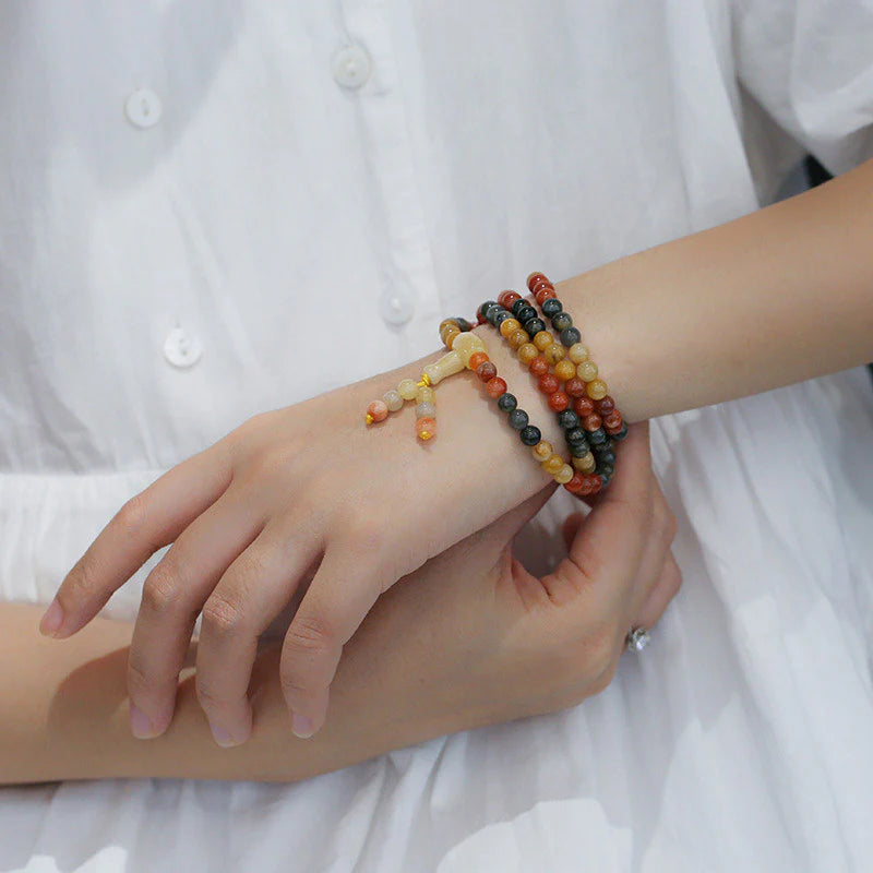 Buddha Stones 108 Beads Natural Red Agate Mala Protection Bracelet