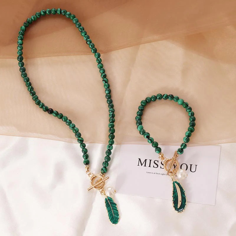 Buddha Stones Natural Malachite Calm Necklace & Bracelet (Extra 30% Off | USE CODE: FS30)