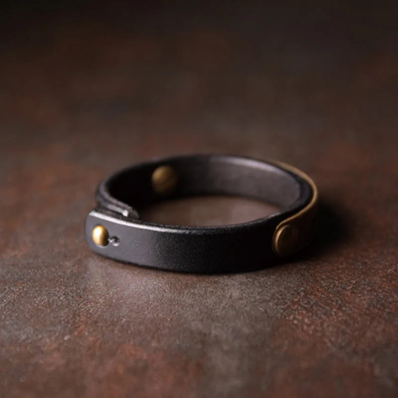 Buddha Stones Vintage Leather Copper Brass Balance Bangle Bracelet