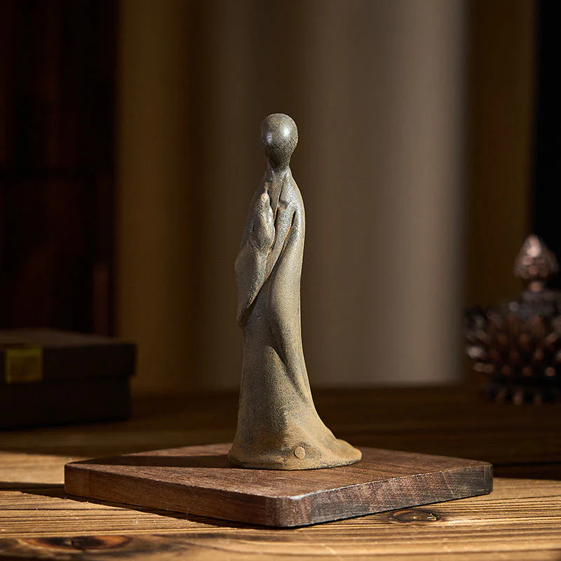 Buddha Stones Handmade Standing Formless Buddha Iron Powder Rust Cast Resin Statue Decoration