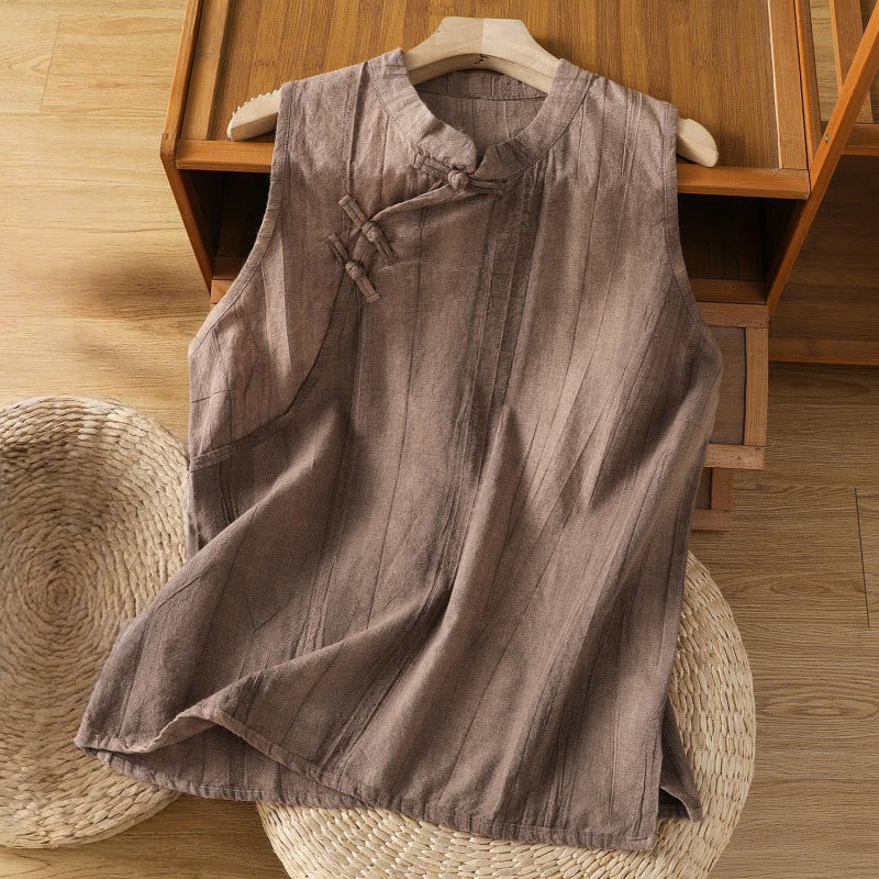 Buddha Stones Retro Frog-Button Design Women's Cotton Sleeveless Vest
