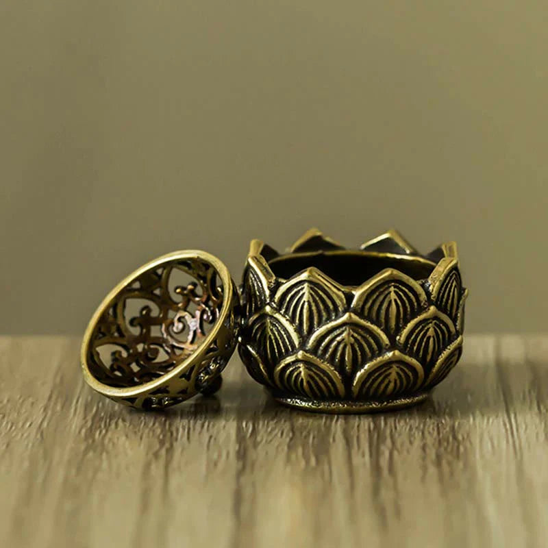 Buddha Stones Tibetan Mini Lotus Pattern Meditation Copper Incense Burner