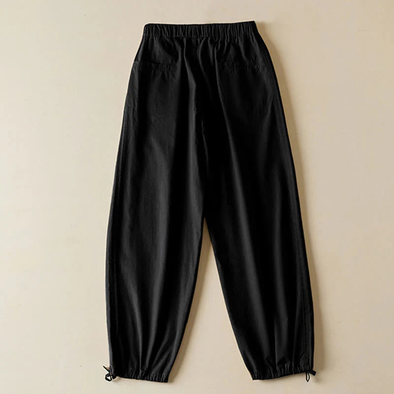 Buddha Stones Fall Drawstring 7-8 Length Cotton Women's Cargo Pants With Pockets