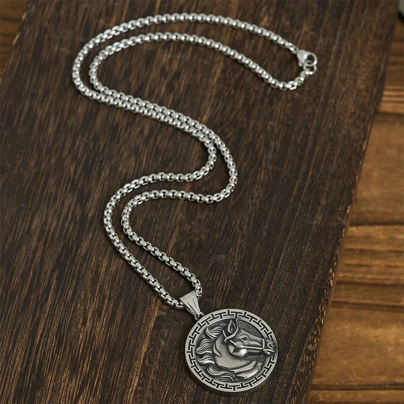 Buddha Stones Year Of The Horse Titanium Steel Balance Necklace Pendants
